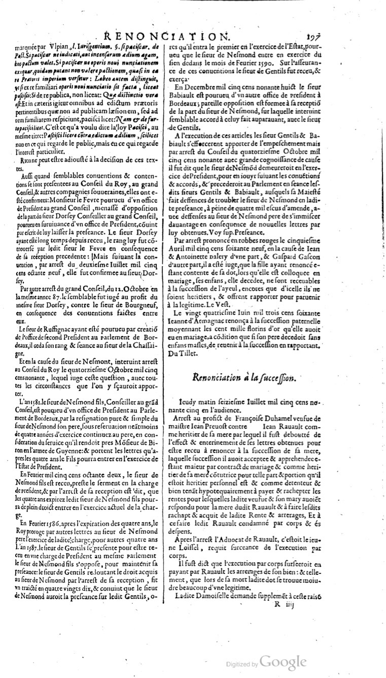 1629 - Veuve Nicolas Buon - Trésor du droit français (21754 T. 3) - BM Lyon