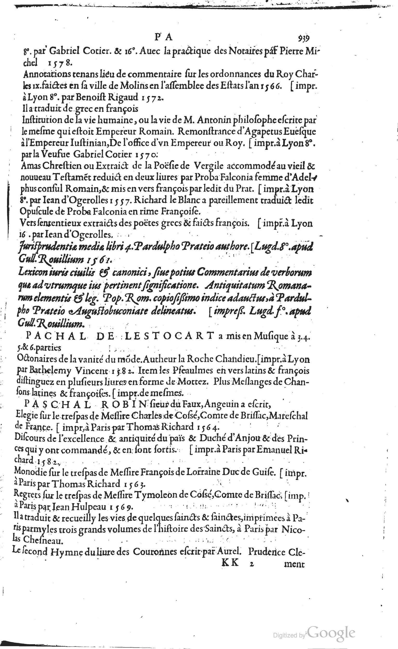 1585 - Barthélemy Honorat - Bibliothèques françaises - BSB Munich