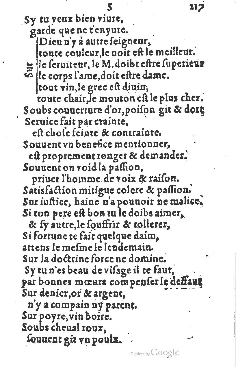 1581 - Nicolas Bonfons  - Trésor des sentences dorées - Princeton