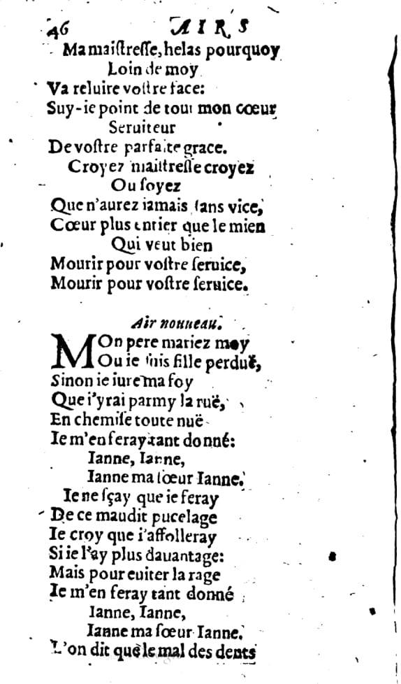 1606 - Théodore Reinsart - Trésor des chansons amoureuses recueillies des plus excellents airs de cour - Livre I - NK ČR Prague