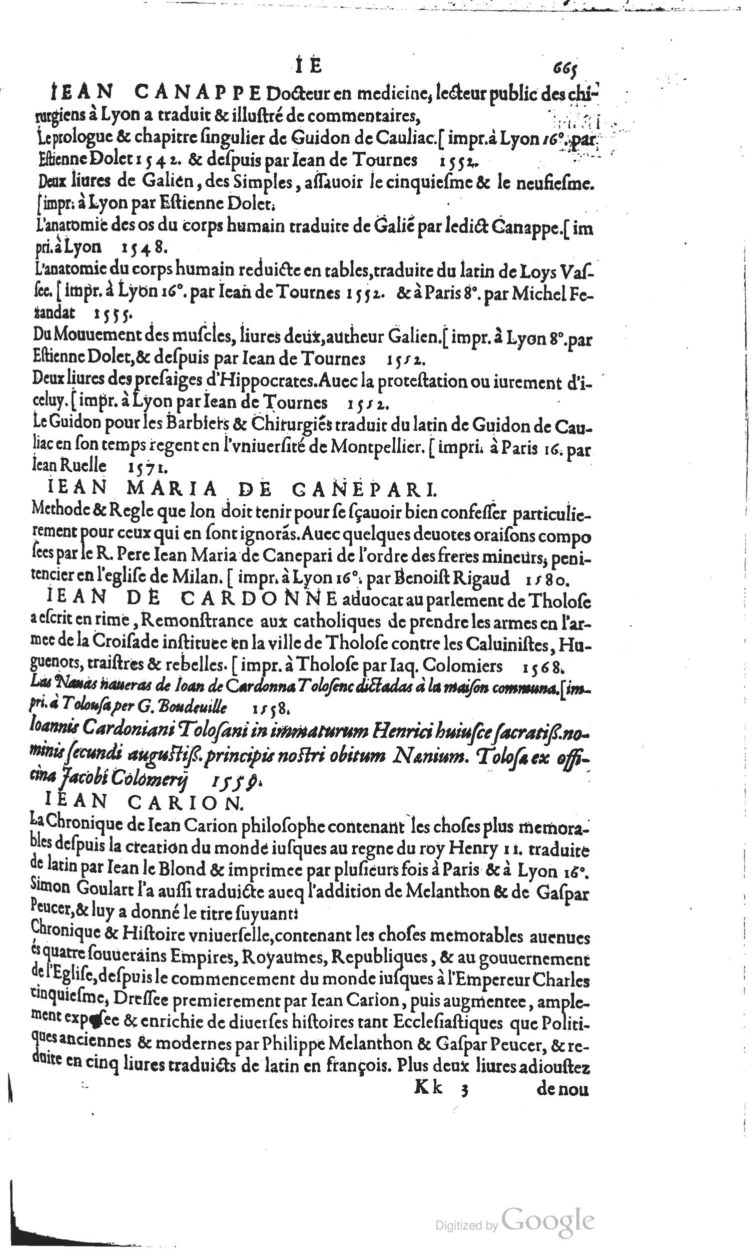 1585 - Barthélemy Honorat - Bibliothèques françaises - BSB Munich