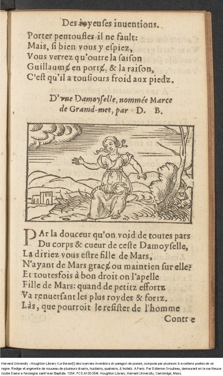 1554 - Étienne Groulleau - Trésor des joyeuses inventions du parangon de poésies - Harvard University