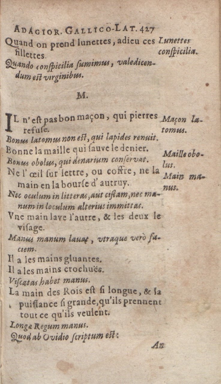 1612 - Dominicus Custos - Trésor des proverbes français  - Bibliopol-Olomuc