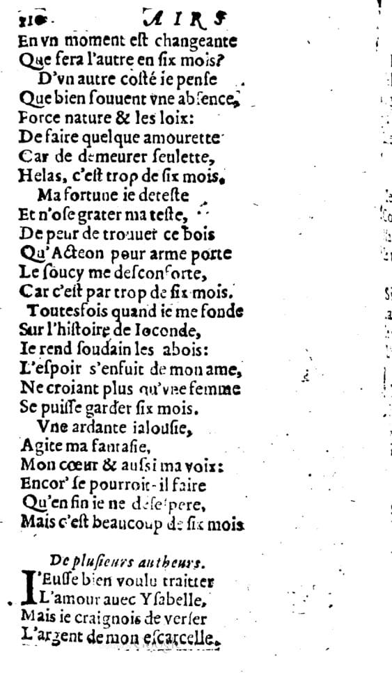 1606 - Théodore Reinsart - Trésor des chansons amoureuses recueillies des plus excellents airs de cour - Livre I - NK ČR Prague