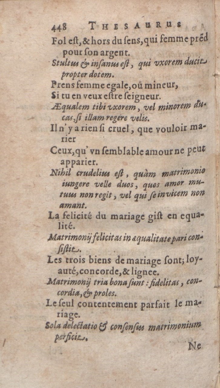1612 - Dominicus Custos - Trésor des proverbes français  - Bibliopol-Olomuc