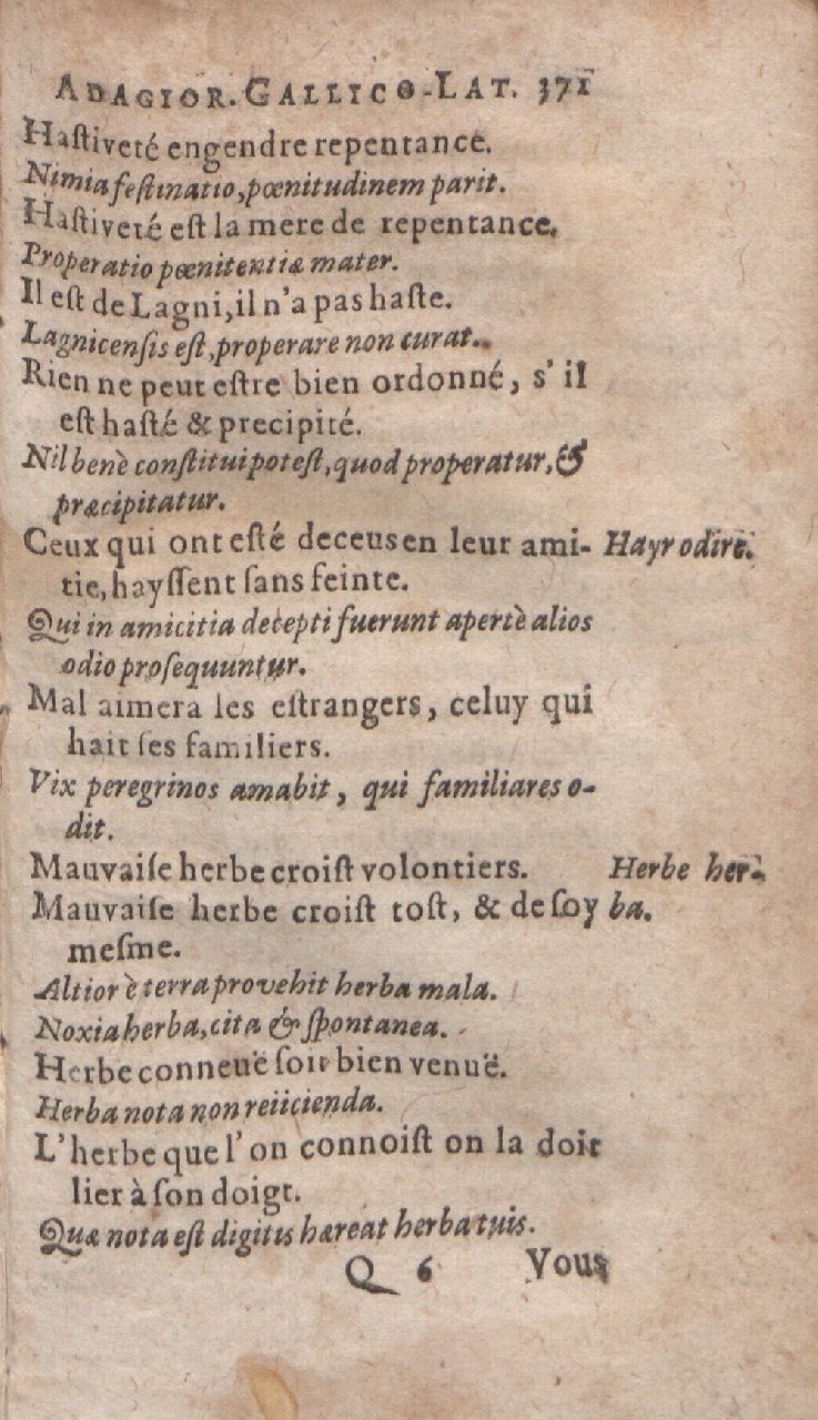 1612 - Dominicus Custos - Trésor des proverbes français  - Bibliopol-Olomuc