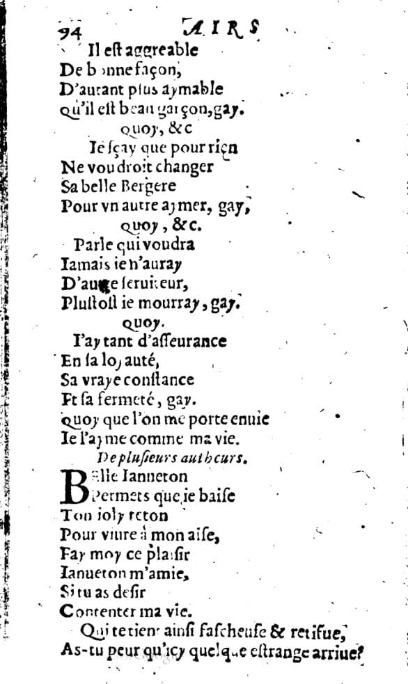 1606 - Théodore Reinsart - Trésor des chansons amoureuses recueillies des plus excellents airs de cour - Livre I - NK ČR Prague
