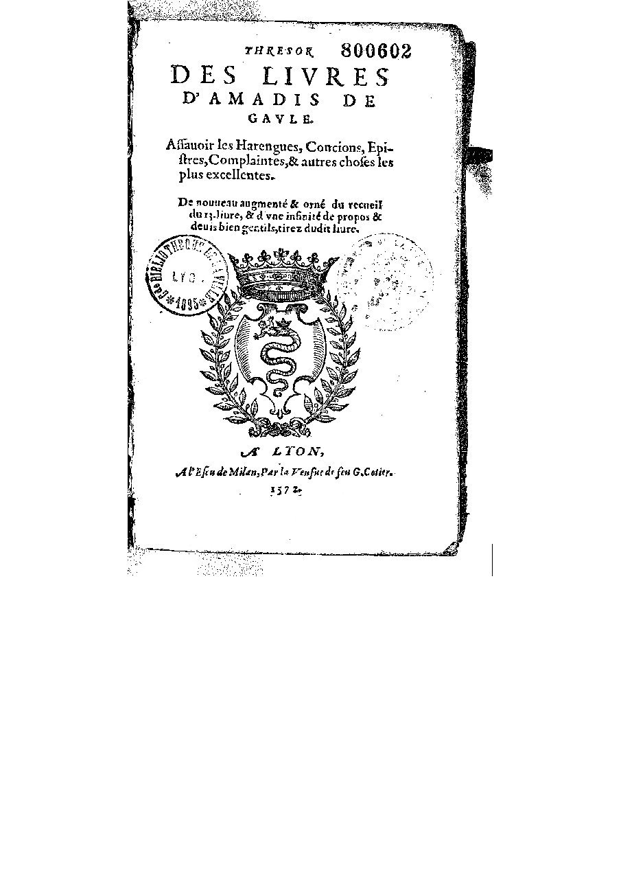 1572 - Veuve Gabriel Cotier - Trésor des Amadis - BM Lyon