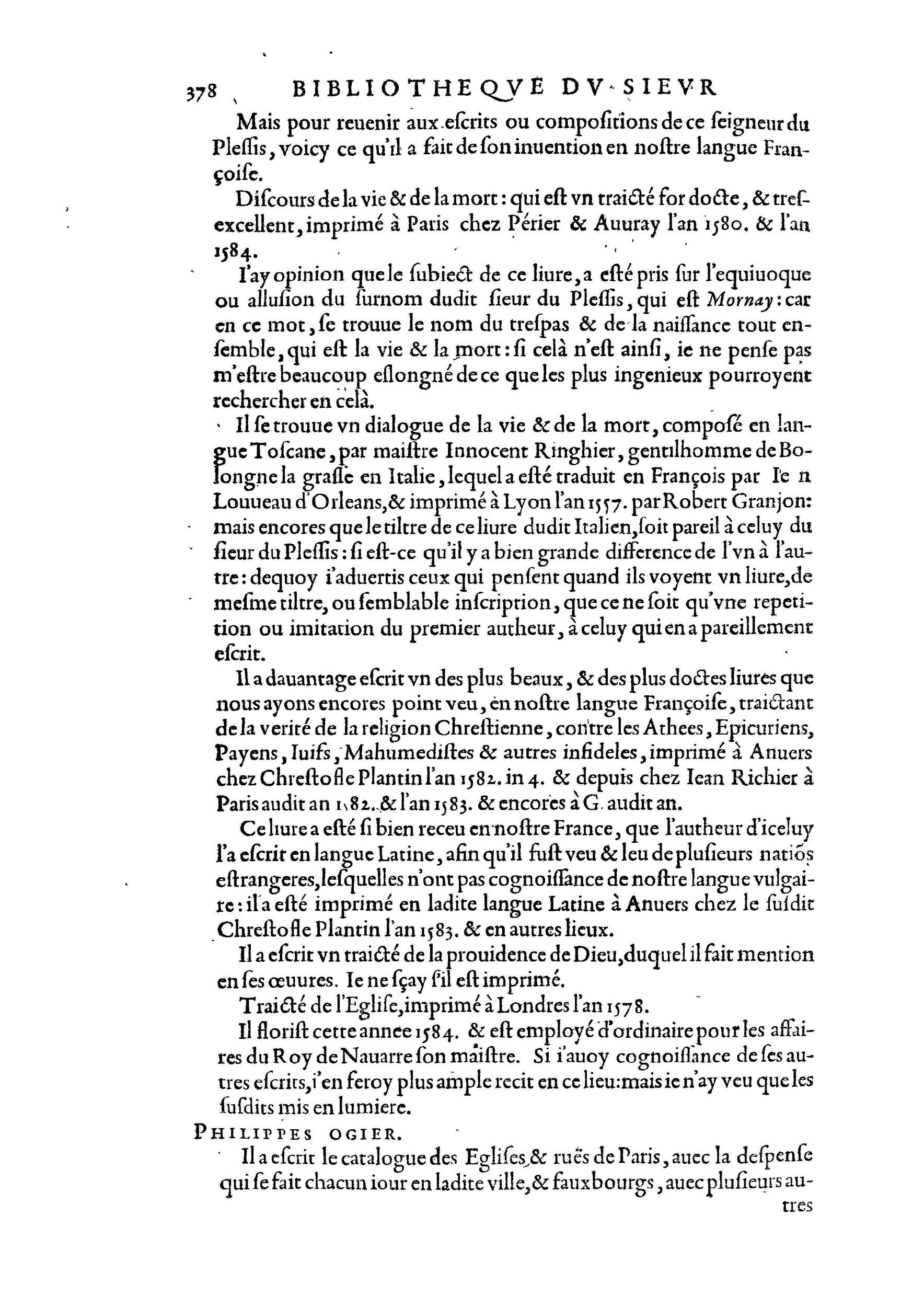 1584 - Abel L&#039;Angelier - Bibliothèques françaises - BnF
