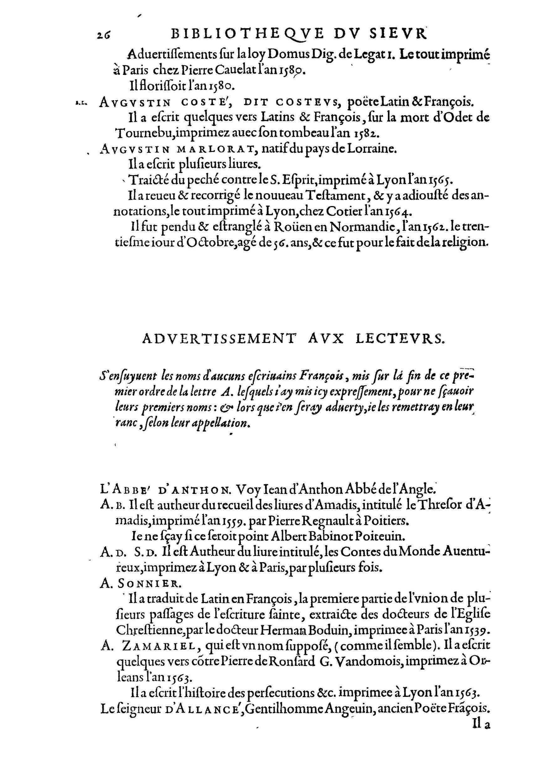 1584 - Abel L&#039;Angelier - Bibliothèques françaises - BnF