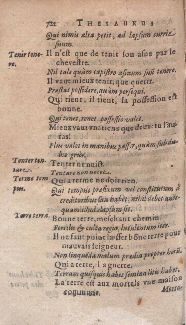 1612 - Dominicus Custos - Trésor des proverbes français  - Bibliopol-Olomuc