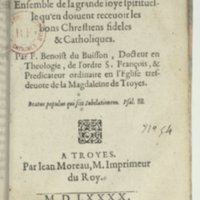 1590 - Jean Moreau - Discours du jubilé tiré du Trésor spirituel de l’Église - BnF