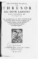 1616 - Veuve Marc Orry - Trésor des deux langues espagnole et française (Seconde partie) - BnF