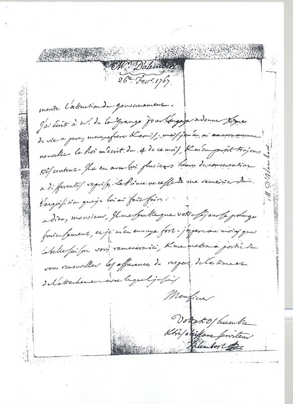 Lettre de D'Alembert à Dutens, 26 février 1767 Lettre de D'Alembert à Dutens, 26 février 1767