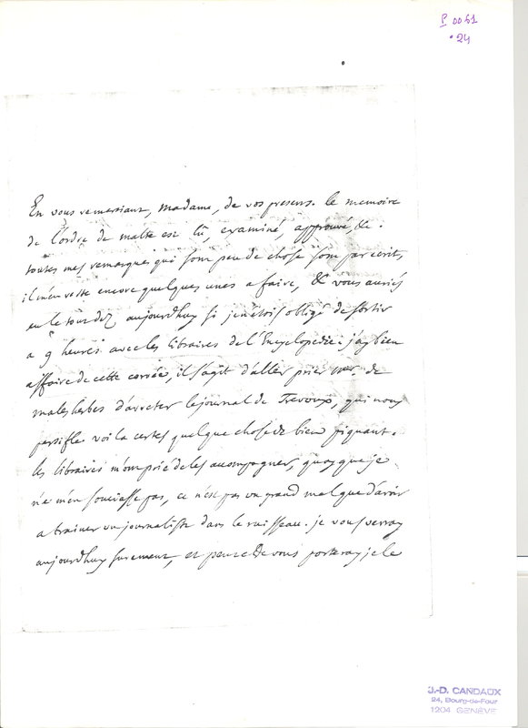 Lettre de D'Alembert à Mme de Crequÿ (Froullay), 10 février 1751 Lettre de D'Alembert à Mme de Crequÿ (Froullay), 10 février 1751