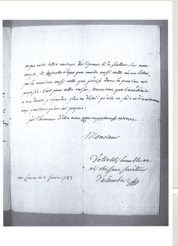 Lettre de D'Alembert à Delandine, 2 février 1783 Lettre de D'Alembert à Delandine, 2 février 1783