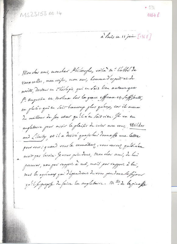 Lettre de D'Alembert à Hume David, 11 juin 1768 Lettre de D'Alembert à Hume David, 11 juin 1768
