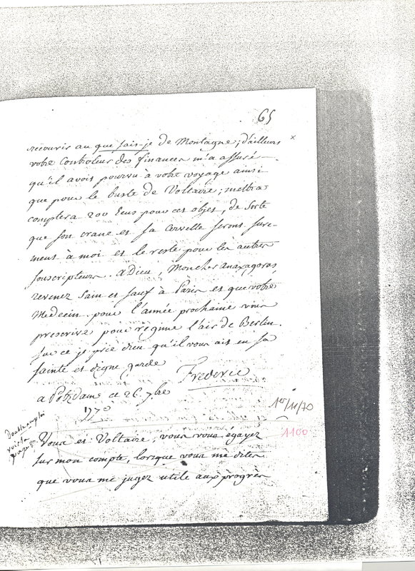 Lettre de Frédéric II à D'Alembert, 26 septembre 1770 Lettre de Frédéric II à D'Alembert, 26 septembre 1770