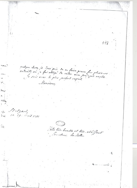 Lettre de La Motte à D'Alembert, 19 avril 1781 Lettre de La Motte à D'Alembert, 19 avril 1781
