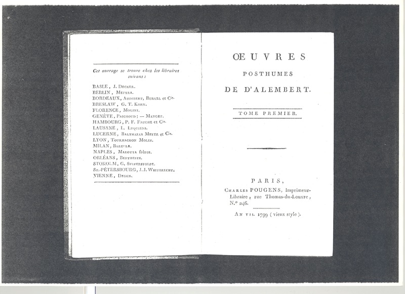 Lettre de Rousseau Jean Jacques à D'Alembert, 26 juin 1751 Lettre de Rousseau Jean Jacques à D'Alembert, 26 juin 1751