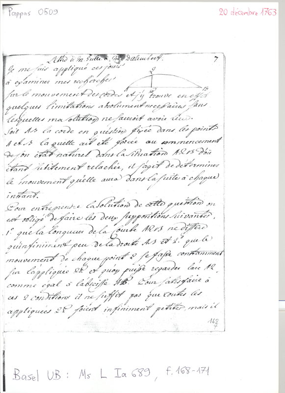 Lettre de Euler Leonhard à D'Alembert, 20 décembre 1763 Lettre de Euler Leonhard à D'Alembert, 20 décembre 1763