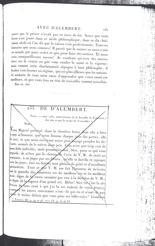 Lettre de Frédéric II à D'Alembert, 13 avril 1781 Lettre de Frédéric II à D'Alembert, 13 avril 1781