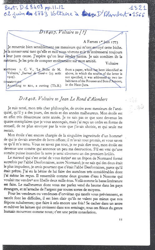 Lettre de Voltaire à D'Alembert, 2 juin 1773 Lettre de Voltaire à D'Alembert, 2 juin 1773