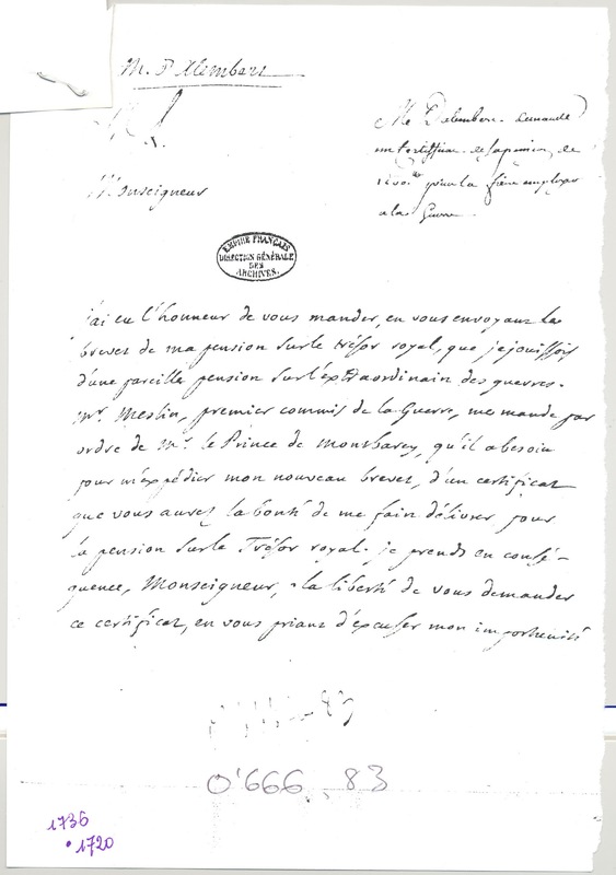 Lettre de D'Alembert à Amelot de Chaillou, 26 mars 1779 Lettre de D'Alembert à Amelot de Chaillou, 26 mars 1779