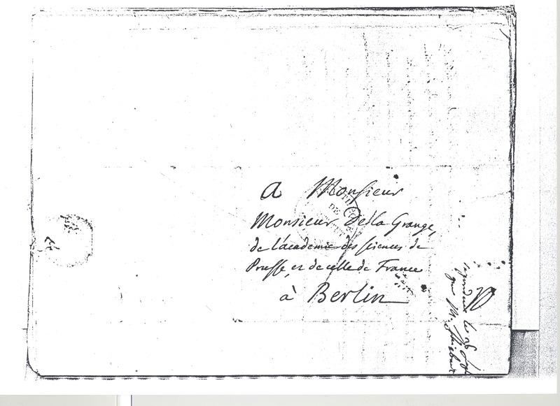 Lettre de D'Alembert à Lagrange, 16 août 1776 Lettre de D'Alembert à Lagrange, 16 août 1776