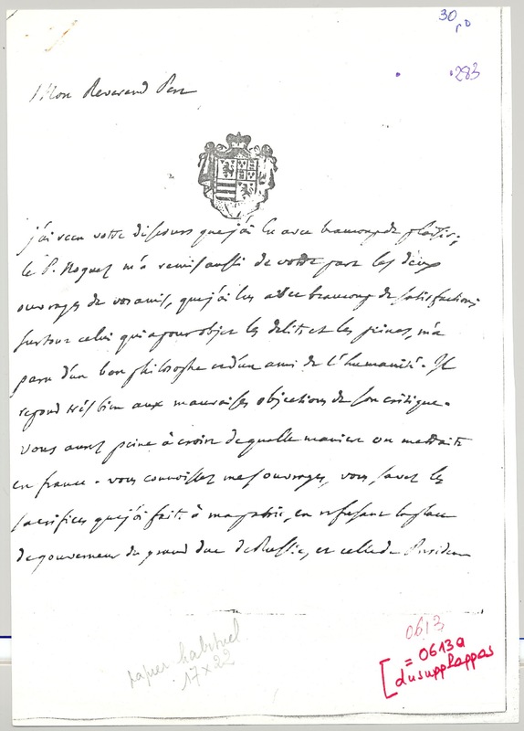 Lettre de D'Alembert à Frisi, 21 juin 1765 Lettre de D'Alembert à Frisi, 21 juin 1765
