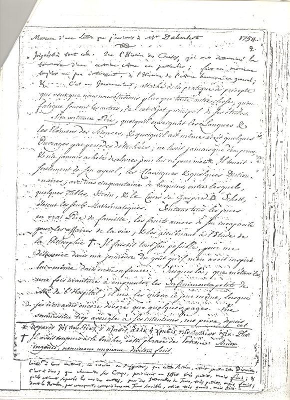 Lettre de Le Sage Georges Louis à D'Alembert, 12 juillet 1754 Lettre de Le Sage Georges Louis à D'Alembert, 12 juillet 1754