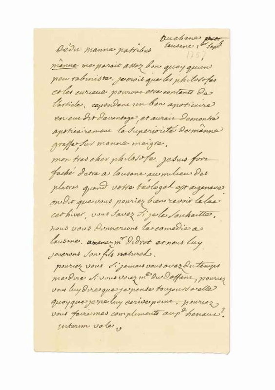 Lettre de Voltaire à D'Alembert, 1er septembre 1757 Lettre de Voltaire à D'Alembert, 1er septembre 1757