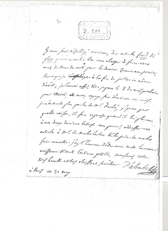 Lettre de D'Alembert à Ratte, 31 mai 1755 Lettre de D'Alembert à Ratte, 31 mai 1755