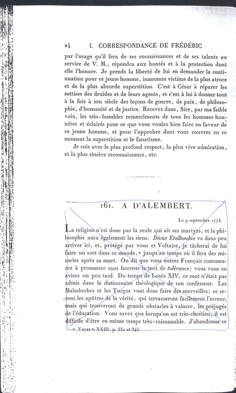 Lettre de D'Alembert à Frédéric II, 13 août 1775 Lettre de D'Alembert à Frédéric II, 13 août 1775