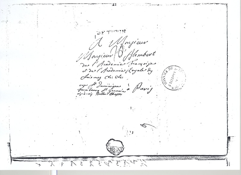 Lettre de Lagrange à D'Alembert, 5 avril 1766 Lettre de Lagrange à D'Alembert, 5 avril 1766