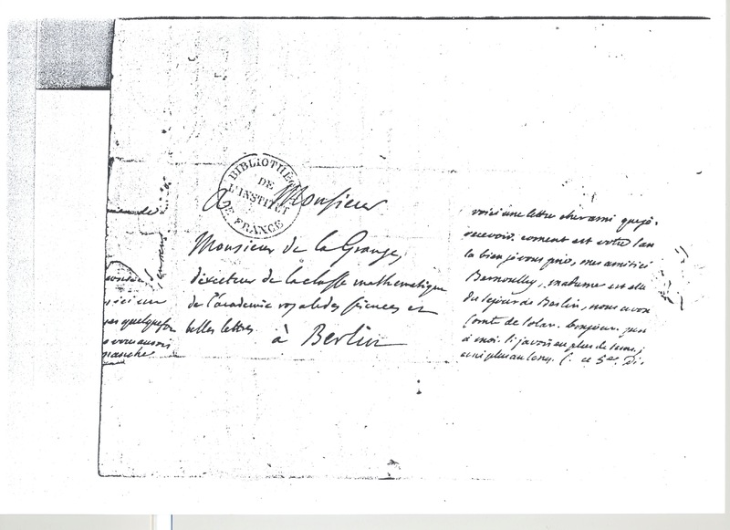 Lettre de D'Alembert à Lagrange, 16 octobre 1769 Lettre de D'Alembert à Lagrange, 16 octobre 1769