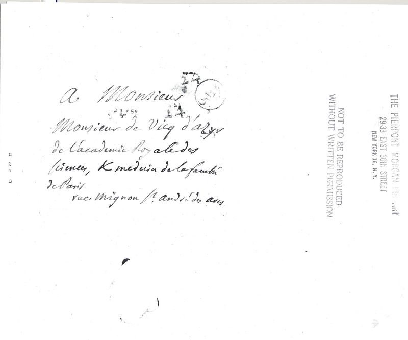 Lettre de D'Alembert à Vicq d'Azyr, 24 septembre 1775 Lettre de D'Alembert à Vicq d'Azyr, 24 septembre 1775