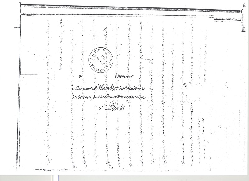 Lettre de Castillon à D'Alembert, 18 octobre 1772 Lettre de Castillon à D'Alembert, 18 octobre 1772