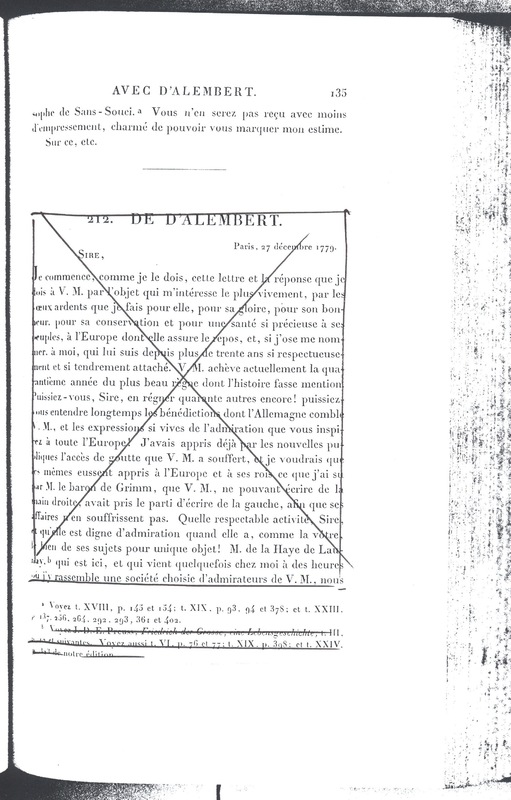 Lettre de Frédéric II à D'Alembert, 3 décembre 1779 Lettre de Frédéric II à D'Alembert, 3 décembre 1779