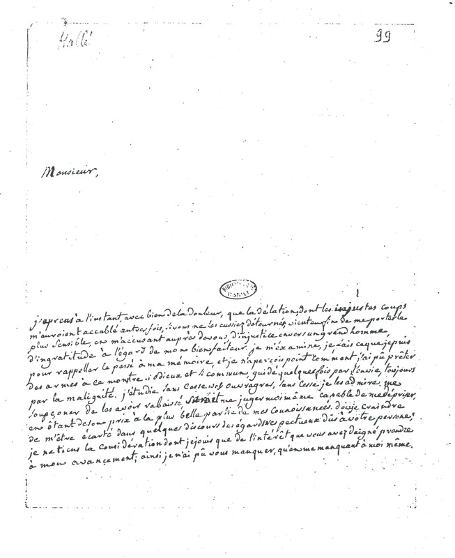 Lettre de Hollé à D'Alembert, 29 janvier 1773 Lettre de Hollé à D'Alembert, 29 janvier 1773