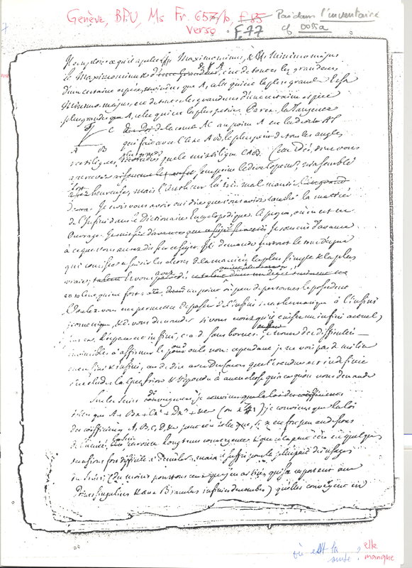Lettre de Cramer à D'Alembert, 20 novembre 1750 Lettre de Cramer à D'Alembert, 20 novembre 1750