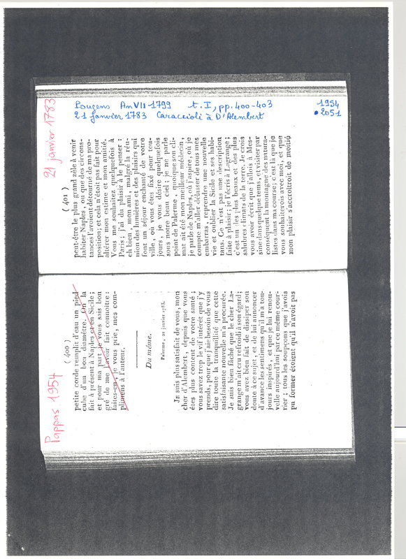 Lettre de Caracciolo à D'Alembert, 21 janvier 1783 Lettre de Caracciolo à D'Alembert, 21 janvier 1783