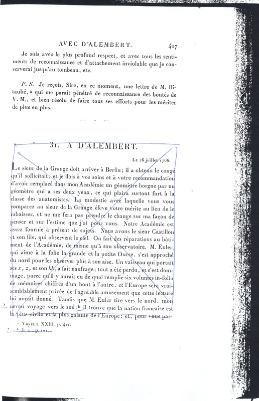 Lettre de D'Alembert à Frédéric II, 11 juillet 1766 Lettre de D'Alembert à Frédéric II, 11 juillet 1766