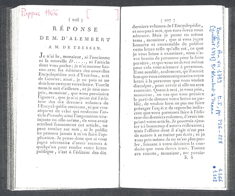 Lettre de D'Alembert à Tressan, juillet 1771 Lettre de D'Alembert à Tressan, juillet 1771