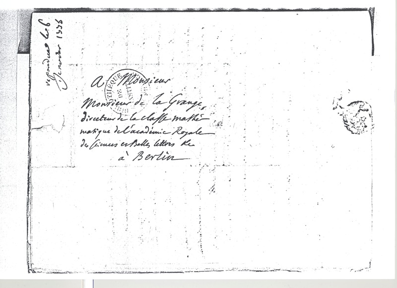 Lettre de D'Alembert à Lagrange, 15 décembre 1774 Lettre de D'Alembert à Lagrange, 15 décembre 1774