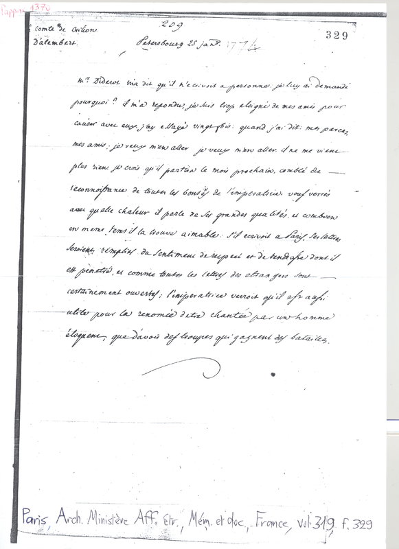 Lettre de Crillon Felix François à D'Alembert, 25 janvier 1774 Lettre de Crillon Felix François à D'Alembert, 25 janvier 1774