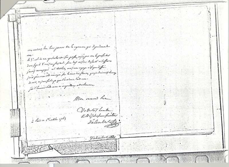 Lettre de D'Alembert à Frisi, 1er octobre 1763 Lettre de D'Alembert à Frisi, 1er octobre 1763