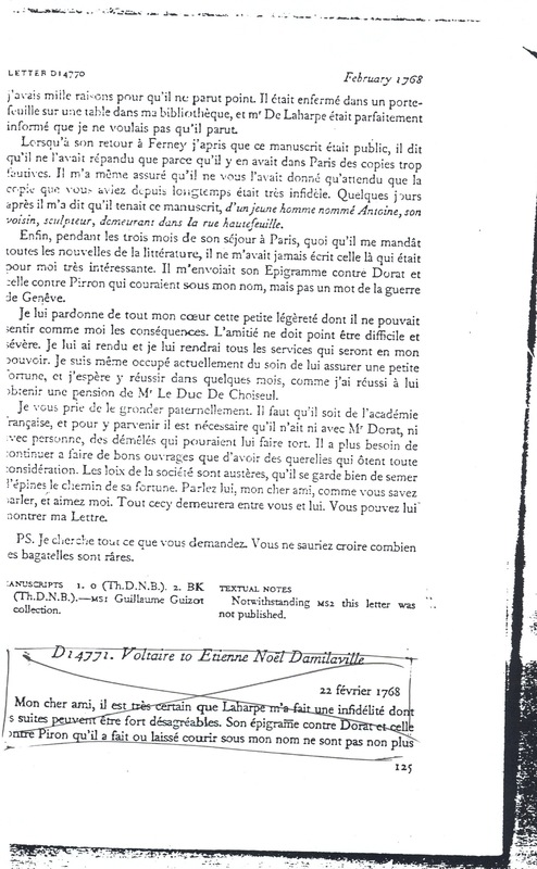 Lettre de Voltaire à D'Alembert, 22 février 1768 Lettre de Voltaire à D'Alembert, 22 février 1768