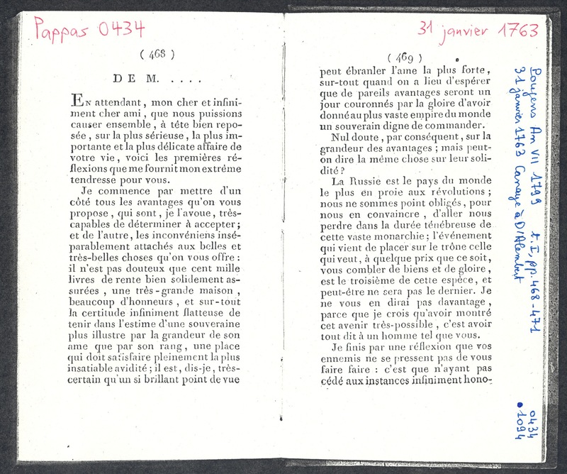 Lettre de Canaye à D'Alembert, 31 décembre 1762 Lettre de Canaye à D'Alembert, 31 décembre 1762