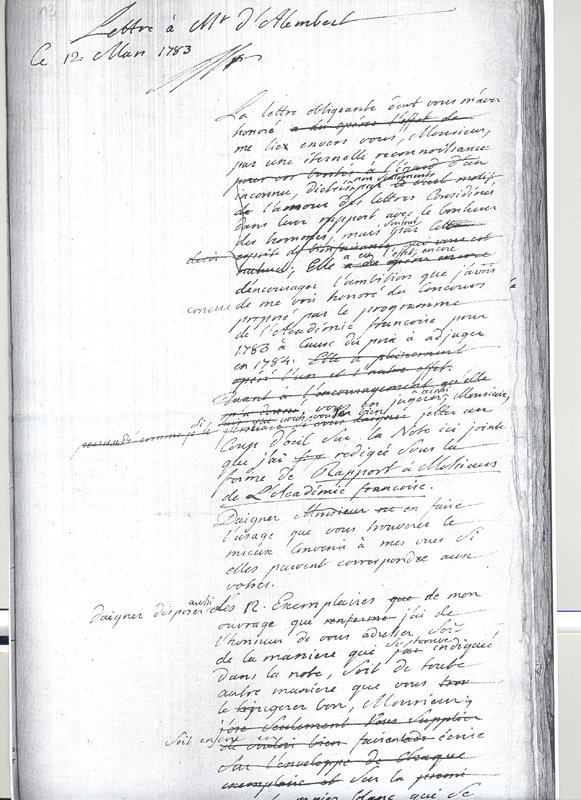 Lettre de Rapedius de Berg à D'Alembert, 12 mars 1783 Lettre de Rapedius de Berg à D'Alembert, 12 mars 1783